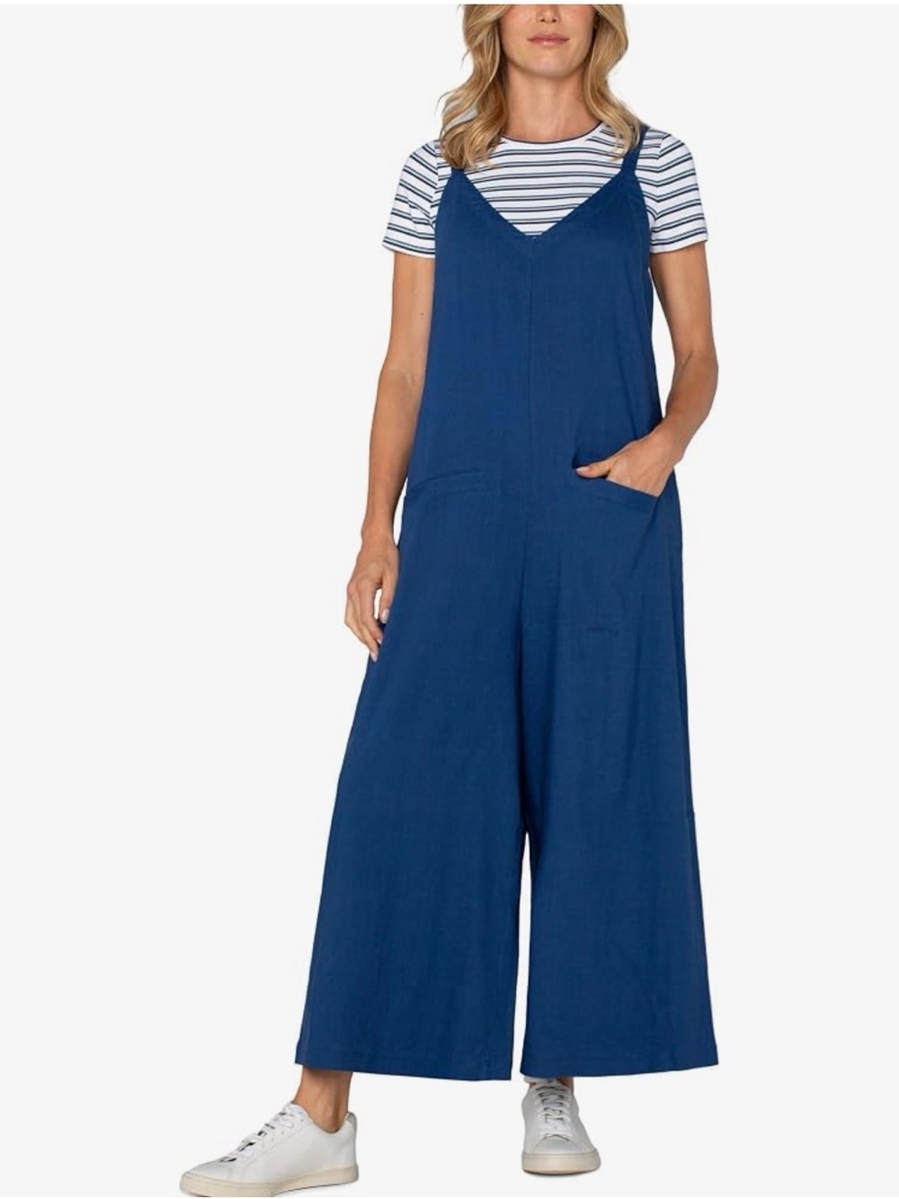 Liverpool Wide Leg Crop Jumpsuit in Goddess Blue Medium